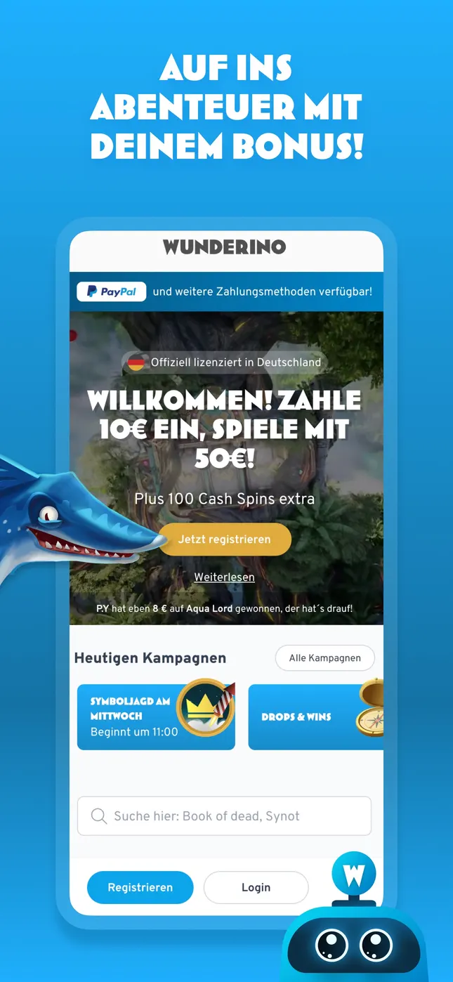 Zugang zum Wunderino Spielerkonto