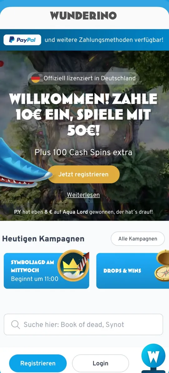 Deutsches Wunderino Angebot mit virtuellen Automaten